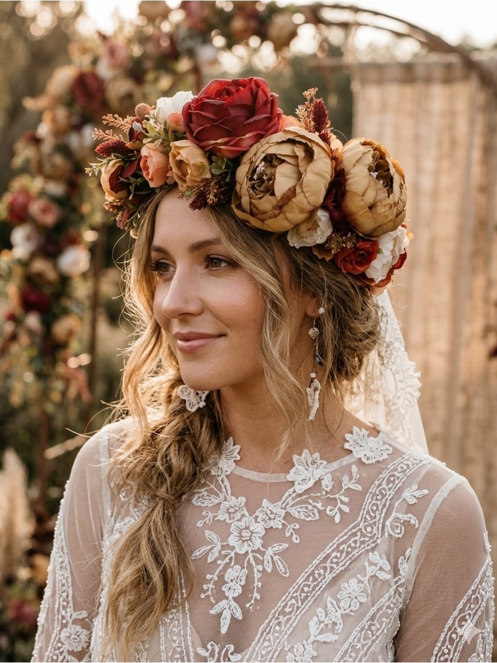 Bohemian Bridal Handcrafted Floral Hair Wreath Photography